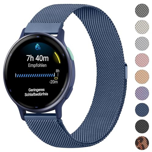 Mugust Armband für Garmin Vivoactive 5/3, Vivomove 3/HR/Luxe/Style, Forerunner 55/245/645 - Edelstahl Mesh Metall Ersatzarmband für Damen Herren (Navy Blau)