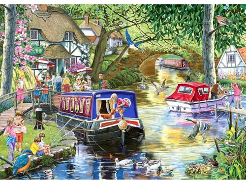 The House of Puzzles - Summer on the River Jigsaw - 1000 Piece Jigsaws For Adults, Artist Illustrated, Scenic Landscape, Deluxe Puzzle Gifts