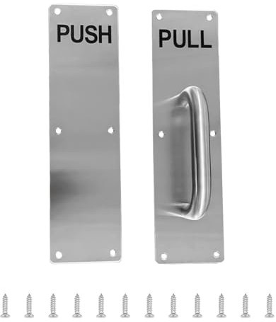 lcyen 2 Pcs Stainless Steel Door Handle,Pull Push Door Handles with Metal Plate Screws,Aluminum Alloy Pull and Push Plate Commercial Silver Heavy Duty Sliding Door Handle with Screws,300 X 80 mm