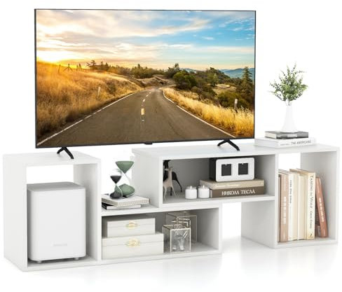 CASART TV Stand for TVs up to 60”, Free Combination Wooden TV Cabinet Unit with L-Shaped Open Storage, Modern Media Entertainment Center for Living Room Bedroom (White)