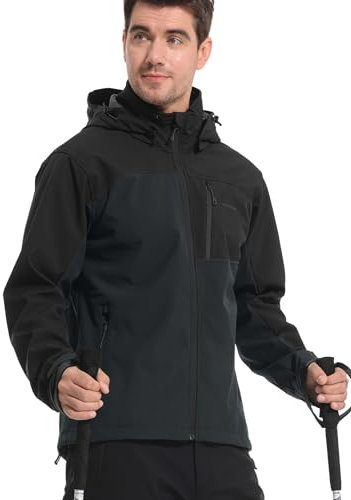 KUTOOK Veste Softshell Randonnée Hommes d'hiver Imperméable Coupe-vent Veste Polaire Cyclisme Homme Veste de Sport en Plein Air GY-XL