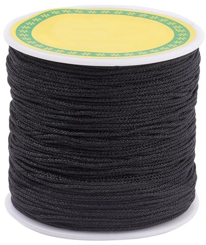 CABODYALS 0.8mm Schwarze Nylonschnur Geflochtene Perlenschnur Kumihimo Makramee Geteertes Windspiel Ersatzschnüre Zum Knüpfen von Schmuck Perlenarmbänder Chinesischer Knoten DIY Bastelbedarf