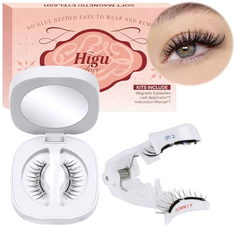 Higu clace Magnetische Wimpern, Magnet Wimpern Ohne Eyeliner,Magnetische Wimpern Natural Look, Stark Magnet Wimpern mit Applikator,Kein Kleber erforderlich Wimpern Magnetic