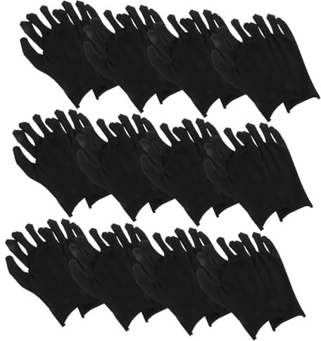 CHILDWEET 12paare Baumwollhandschuhe Schwarz Wiederverwendbare Und Waschbare Griffhandschuhe Für Damen Und Herren Für Gartenarbeit Und Bau