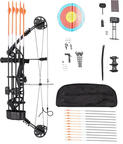 Compoundbogen, 30~60lbs Pfeil und Bogen Set, Jagdbogen, Recurve mit 12 Pfeile, 10 Zielscheiben-Papiere und 1 Tragetasche, Einstellbar Sportbogen, für Rechtshänder Anfänger, Outdoor-Wettbewerbe, Jagd