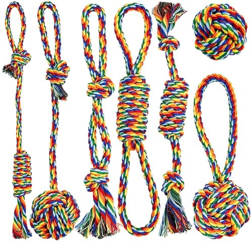 Speedy Panther 7 Pack Dog Rope Toy for Small Dogs, Tough Dog Chew Toys, Puppy Teething Tug Toy, Colourful Cotton Rope Toys for Small Medium Dogs