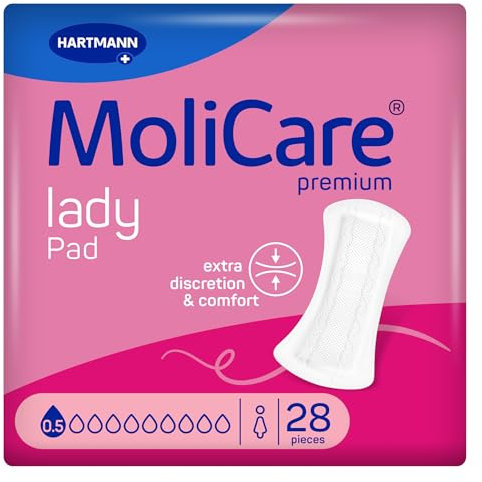MoliCare lady Pad 0.5 Tropfen ultra diskrete Einlagen für Frauen ohne Dufstoffe, dünne & flexible Einlagen für leichte Inkontinenz, geruchsneutralisierend, 28 Stück