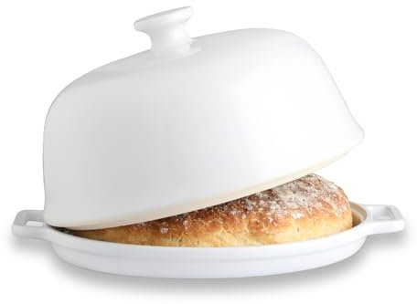 Sweejar Keramik-Brotbackofen mit Deckel, große Sauerteig-Brotbackform mit Griff, 5QT Porzellan Runde Brotglocke zum Backen, Kochen, Braten (Weiß)