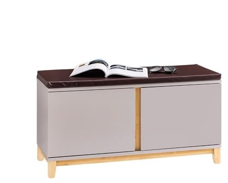 SoBuy Schuhbank mit Sitzfläche Garderobenbank Sitzbank mit Stauraum Dielenbank Schuhtruhe Sitzkommode schuhregal mit sitzbank Sitzbank schmal BHT ca.: 90x46x34cm, Holzwerkstoff, Khaki FSR117-KA