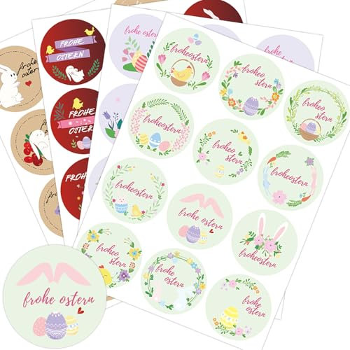 Frohe Ostern Aufkleber Set, 144 Stück, 48 Designs, 40mm Osterhase Sticker, Geschenkaufkleber für Osterdekoration.