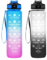 2 Stück Trinkflasche 1L, BPA-Frei Tritan Wasserflasche mit Strohhalm, Sport water bottle mit Zeitmarkierung für Fitness, Schule, Yoga, Outdoor (2 Stück Blau-Pink, Weiß-Schwarz)