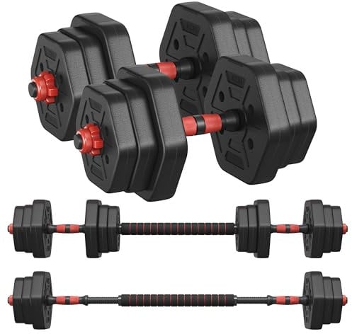 SONGMICS Hantelset, Hanteln mit Verbindungsstange, Hexagon, Kurzhantelset, 20 kg, für Workout, Fitnesstraining, Gewichtheben für Zuhause, Fitnessstudio, tintenschwarz SYL200B01