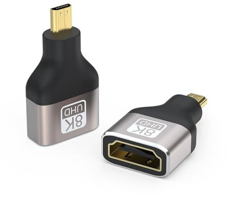 Micro HDMI Adapter Kupplung Verbinder Stecker auf Buchse 8K@60Hz / 4K@120Hz UHD 7680x4320 Aluminium HDMI 2.1 ARC HDR10+ Dolby Vision VRR ALLM 48Gbps für Kamera/Drohnen/Monitor/PS5-2 Stück