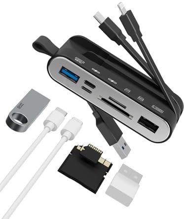 Lecteur de Carte SD,Lecteur Carte SD 6-en-1 et Lecteur Carte SD USB C pour iPhone/iPad, appareils USB-C et USB-A avec Fentes pour Cartes Micro SD et SD, Prend en Charge SDHC/SDXC/MMC