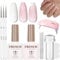 DMQ French Manicure Nail Polish Kit, Jelly Pink and White Gel Nail Polish Set, French Tip Gel Polish with UV/LED Lamp, Nail Art Pen and Nail Stamper, UV Nail Varnish Kit for Manicure Tip Nail Salon