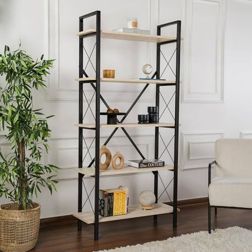 Dmora Bücherregal Martone 90x33,5x180 cm Beige, 5 Regale