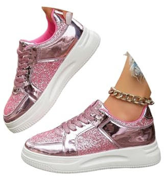 Minetom Femme Basket À Paillettes Basse Tenis Plateforme Lacets Chaussures Scintillantes Décontractées Sneakers