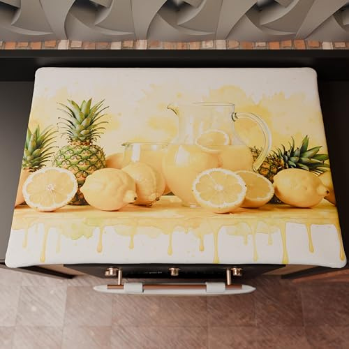PETTI Artigiani Italiani - Accessori Tessili da Cucina, Copri Fornelli 46x70 cm in Microfibra, Coprifornello Elegante per Gas e Induzione, in Stampa Digitale Limoni e Ananas, 100% Made in Italy