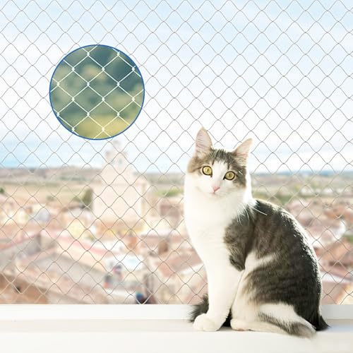 QMLING Katzennetz für Balkon Ohne Bohren: 4 x 3 m Katzenschutznetz aus Nylon, Balkonnetz für Katzen Transparent, Katzen Netz für Fenster Terrasse Balkon