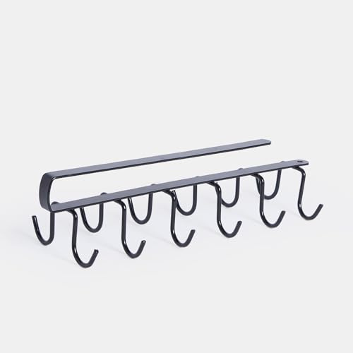 OHS Mug Holder Under Shelf Cup Rack Organizer with 12 Hooks Space-Saving Under Cabinet Hanger for Mugs Drying Cupboard Storage for Home Kitchen Cup Display Rack, Black