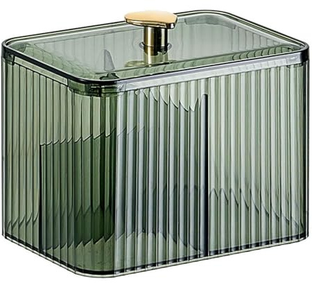 SENRISE Wattepad-Halter, 3 Fächer, Wattestäbchenspender, Apothekerglas, Badezimmer-Behälter mit Deckel für Kosmetik, Aufbewahrung, Schminktisch, Organisation, Grün