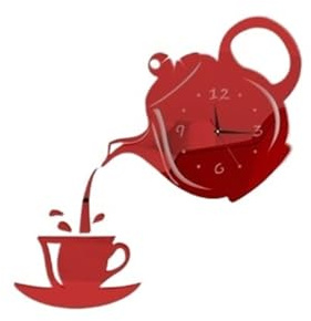 GXMDSGZ Creative DIY Coffee Cup Teapot 3D Wall Clock Decorative Kitchen Wall Clocks Living Room Dining Room Home Decor Clock(Red)