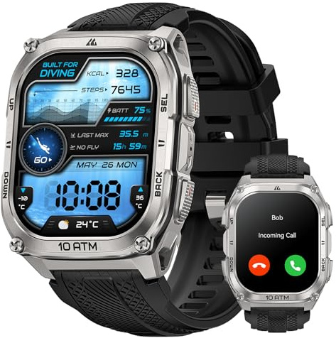 KOSPET TANK M4 Smart Watch for Men, GPS, Offline Maps and Walkie Talkies | 1.96'' AMOLED, Rugged Stainless Steel Body, 10ATM, Bluetooth Call, Heart Rate/Sleep Monitor, 50-Day Battery, Android and iOS