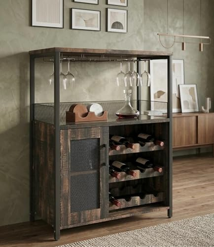 JOLLYTOP Weinbar Schrank 36 – Kompakter Bar Schrank Mit Verstellbaren Ablagen, Glashalter & Metallgittertür – Liquorschrank & Kaffeebar Möbel Für Küche & Esszimmer, Feuerrot