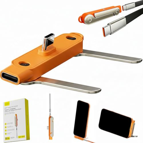 Invisible Phone Stand Charging Cable,240W Type C Multi Charger Cord with 360° Adjustable Stand,Detachable 2-in-1 Stand Adapter,5ft Silicone Fast Charging Cord for Gaming,Office,Car,Only Stand (Orange)