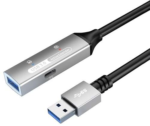 PremiumCord Cable de Extensión USB Activo con Repetidor 30m, Conector Hembra a Macho Tipo A, USB 3.2 Gen 1 SuperSpeed 5Gbit/s, Doble Blindaje, Carcasa de Aluminio, Color Negro, Longitud 30m