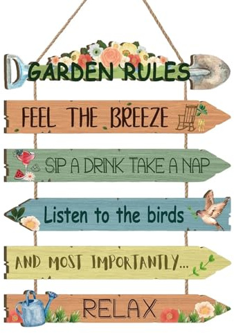 dinghaole Garden Rules Wood Wall Sign, Flower Birds with Relaxing, Unique Outdoor Presents for Gardeners, Gardening Gifts for Plant Lovers, Housewarming New Home Gifts