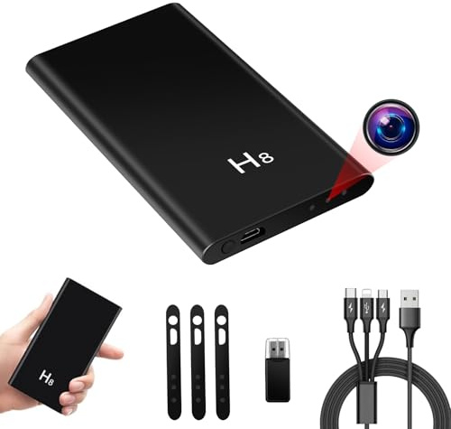 Mini Telecamera Spia,5000mAh Power Bank Micro Camera Spia Nascosta | 17.5H Riprese,HD 1080P Spy Cam,Cavo USB 3 in 1, Sensore di Gravità,Visione Notturna, per Interno/Esterno