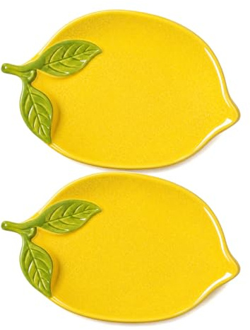 2Pcs Lemon Ceramic Spoon Rest, 3D Lemon Design Heat Resistant | Ceramic, Utensil Rest, for Stove Top Kitchen Counter Coffee Bar Table Serving