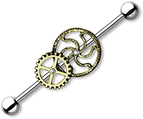 Autiga Industrial Stab Piercing Ohr Zahnräder Straight Barbell Hantel Silber