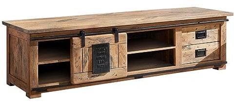 MASSIVMOEBEL24.DE Railway TV-Board 180x55x50 Mango 2-türig, Farbe:Natur lackiert, Größe:180x55x50 cm (BxTxH)
