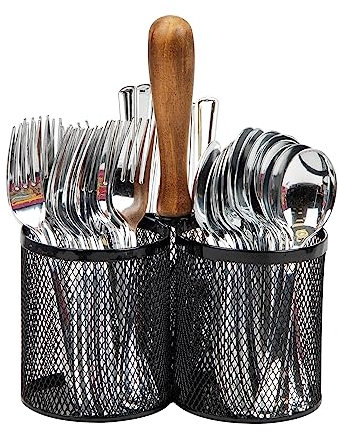 Mind Reader Utensilienhalter, Besteck-Organizer, Besteckhalter, Küche, Metallgitter, 19,1 cm L x 19,1 cm B x 24,6 cm H, Schwarz