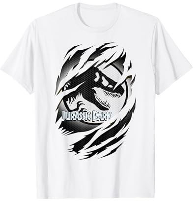 Jurassic Park Slashed White Glow T-Rex Logo T-Shirt