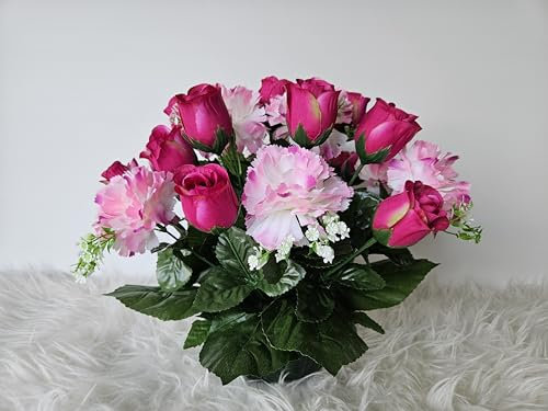 roselynexpress Composition de Fleurs Artificielles, Lesté Ciment pour Une Très Bonne Tenue à L extérieur. Réalisé par nos Soins, Fleurs de qualité. Dimension - Diamètre/48cm - Haut/32cm