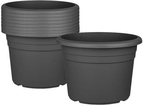 BigDean 9X Blumentopf Ø 40 cm Farbe Anthrazit Kunststoff Pflanztopf Containertopf Übertopf Pflanzkübel rund 40 x 28 cm