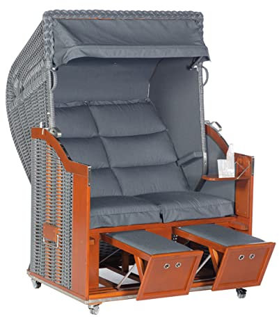 Sonnenpartner Strandkorb Classic 2-Sitzer Duo-Style Halbliegemodell Onix/Charcoal mit Sonderausstattung