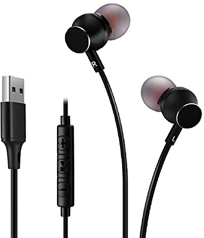 DUNGZDUZ USB Earbuds Headphones for Computer, Noise-Isolation in-Ear Earphones with Microphones, USB DAC & 1.8M Cord, Universally Compatible with Laptop, Desktop PC, Mac, BSU-02B
