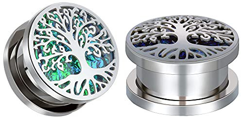 COOEAR Faux écarteurs en forme d'arbre de vie en opale pour oreilles Argenté 8 mm à 25 mm, 1(25mm), Acier inoxydable, opale, acier, diamant, Grès
