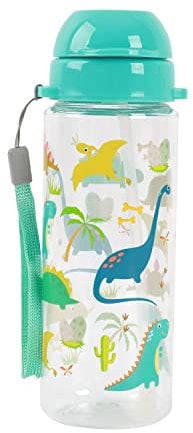 I-Drink Botella de agua 400 ml para niños con diseños inferiores con pajita, sin BPA, botella reciclable (DINO)