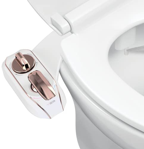 LUXE Bidet, NEO 320 Plus, Attacco bidet brevettato per WC, cerniere innovative da pulire, installazione scorrevole, autopulente a 360°, caldo, doppio ugello, lavaggio posteriore e anteriore, oro rosa