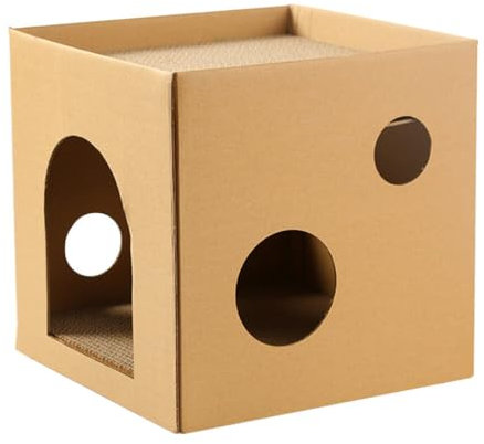 POPETPOP Wellpappe katzenhöhle -katzenhaus Indoor aus pappe, 30 x 30 x 30cm, Würfelform Katzen Kratzbrett katzenbox, Recycelbar Katzen höhle für -a-Boo zum Spielen