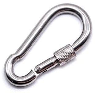 Stainless steel carabiner snap spring hook with lock nut A4 316 marine grade hiking fishing camping keychain eye (4, 6mm x 60mm)