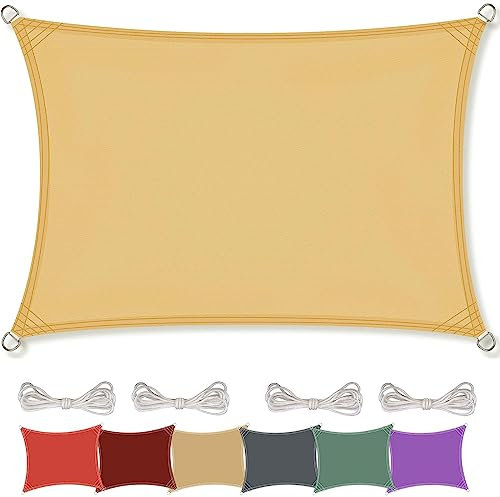 Sonnensegel Sonnenschutz 3 x 4.5 m Wasserdicht PES Polyester Sonnensegel Garten Sonnenschutz Balkon inkl Befestigungsseile für Garten Outdoor, Creme Farben