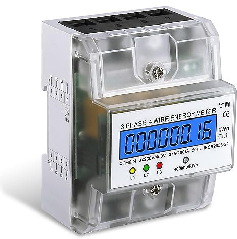 Stromzähler 3 Phasen 4 Draht Drehstromzähler Hutschiene 230/400V 5-100A LCD Stromzähler Digital für DIN Hutschiene Zwischenzähler Strom für Leistungsmesssystemen