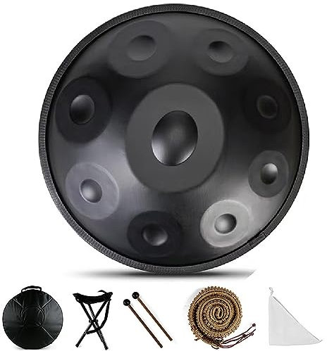 Handtrommel 9/10/12 Noten Edelstahl Handpan Drum Kurd Minor 440 Hz Mit Weicher -Tasch, 56 Cm Handpan-Drum-Instrument Für Erwachsene Percussion (Color : Black - 10 Notes)