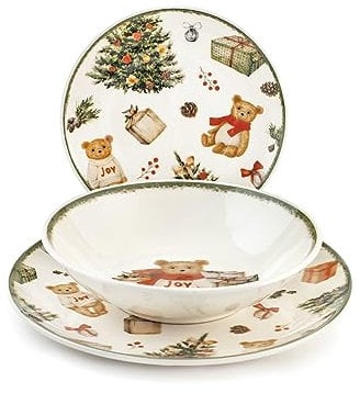 H&h servizio tavola natalizio 18 pezzi teddy bear
